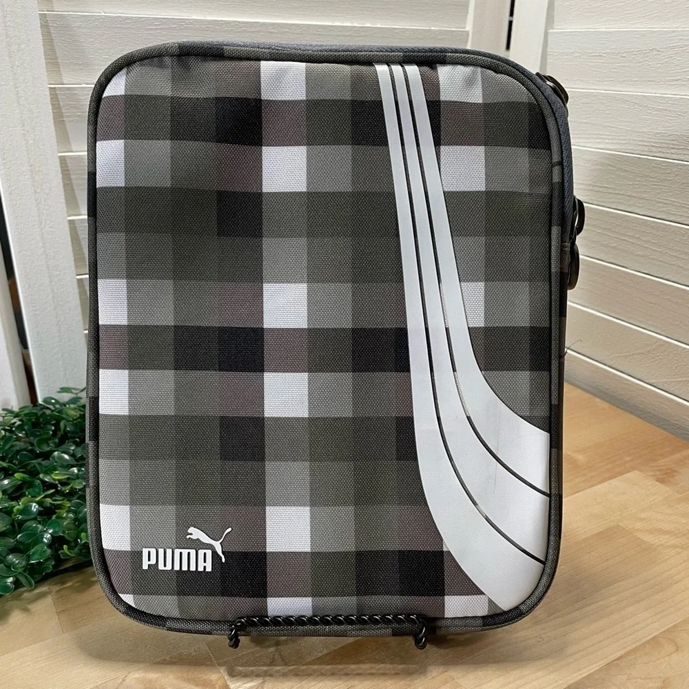 Puma Men's Black, Green, and Gray Plaid Padded Tablet Sleeve
